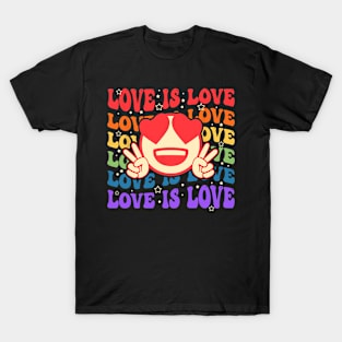 Groovy Love Is Love Hippie Face Rainbow LGBT Gay Ally Pride T-Shirt